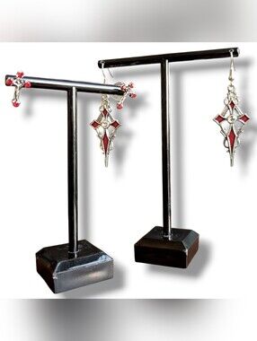 NWT 2 Pairs of Silver Cross Earring with Red Gemstones
